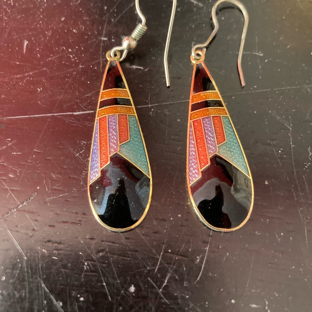 Art deco enamel dangling earrings